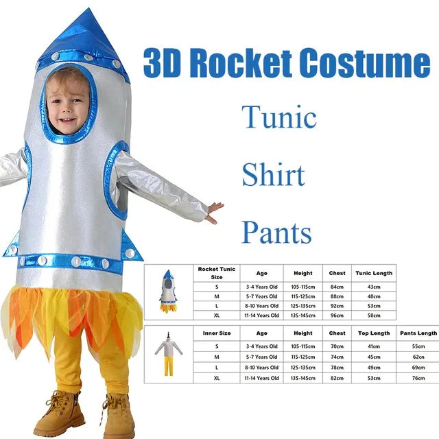 Unisex Child Girls Astronaut Jumpsuit Fancy Dress Up Boys Kids Robot Costume Toddler 3D Rocket Halloween Costume 2023