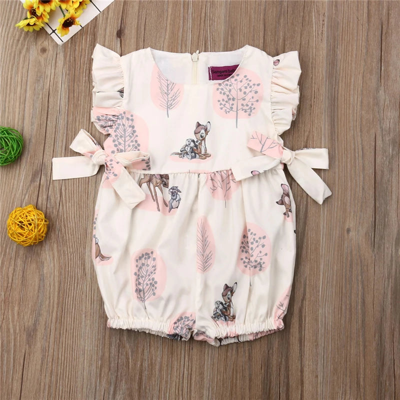 0-24M Summer Clothing Baby Girl Deer Flower Cotton Soft Romper