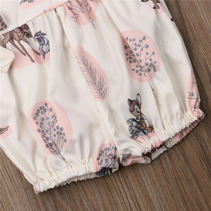 0-24M Summer Clothing Baby Girl Deer Flower Cotton Soft Romper