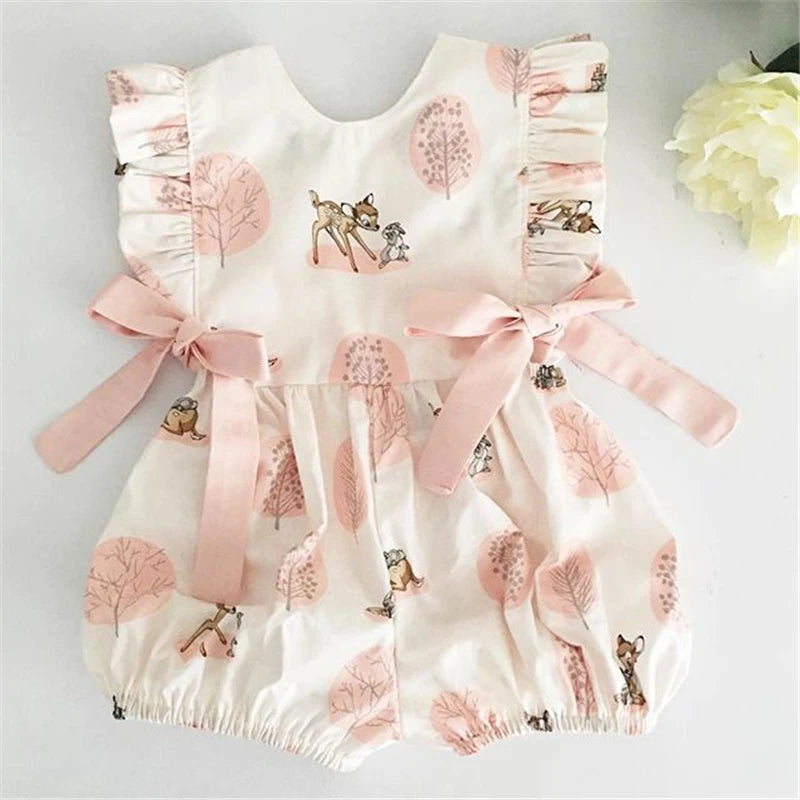 0-24M Summer Clothing Baby Girl Deer Flower Cotton Soft Romper