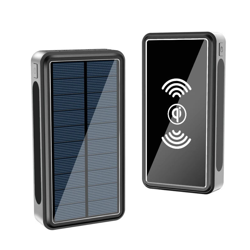 Wireless Charging Solar Power Bank 30000 mAh Powerbank for iPhone 15 X Samsung Xiaomi Mobile Phone Charger with Camping Light