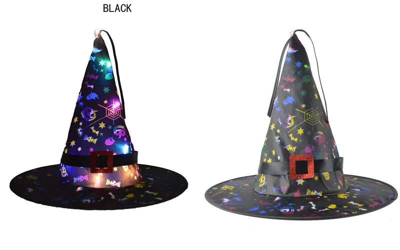 Women Kids Girl Luminous LED Glow Lights Elf Witch Hat Star Skirt Spider Web Wizard Costume Party Gift Halloween Festival