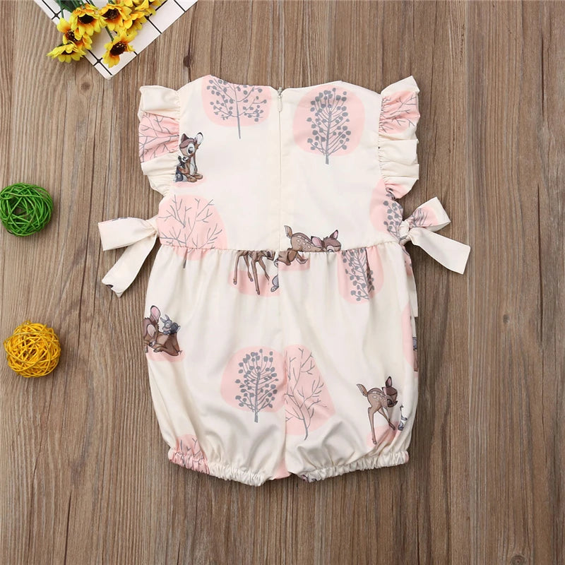 0-24M Summer Clothing Baby Girl Deer Flower Cotton Soft Romper