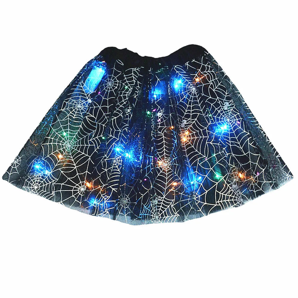 Women Kids Girl Luminous LED Glow Lights Elf Witch Hat Star Skirt Spider Web Wizard Costume Party Gift Halloween Festival