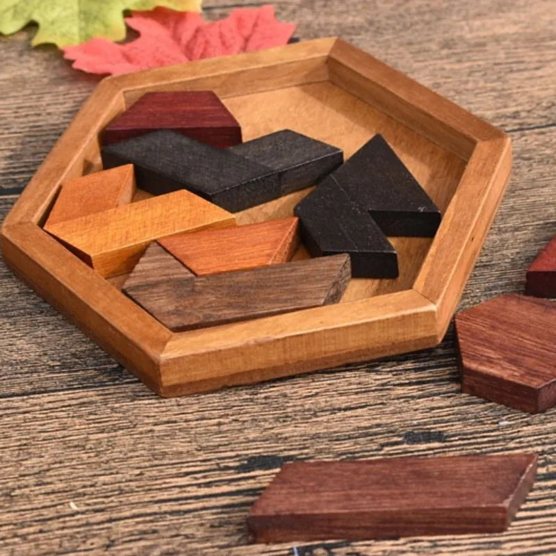 Hexagonal Wooden Puzzles IQ Game Educational Toys