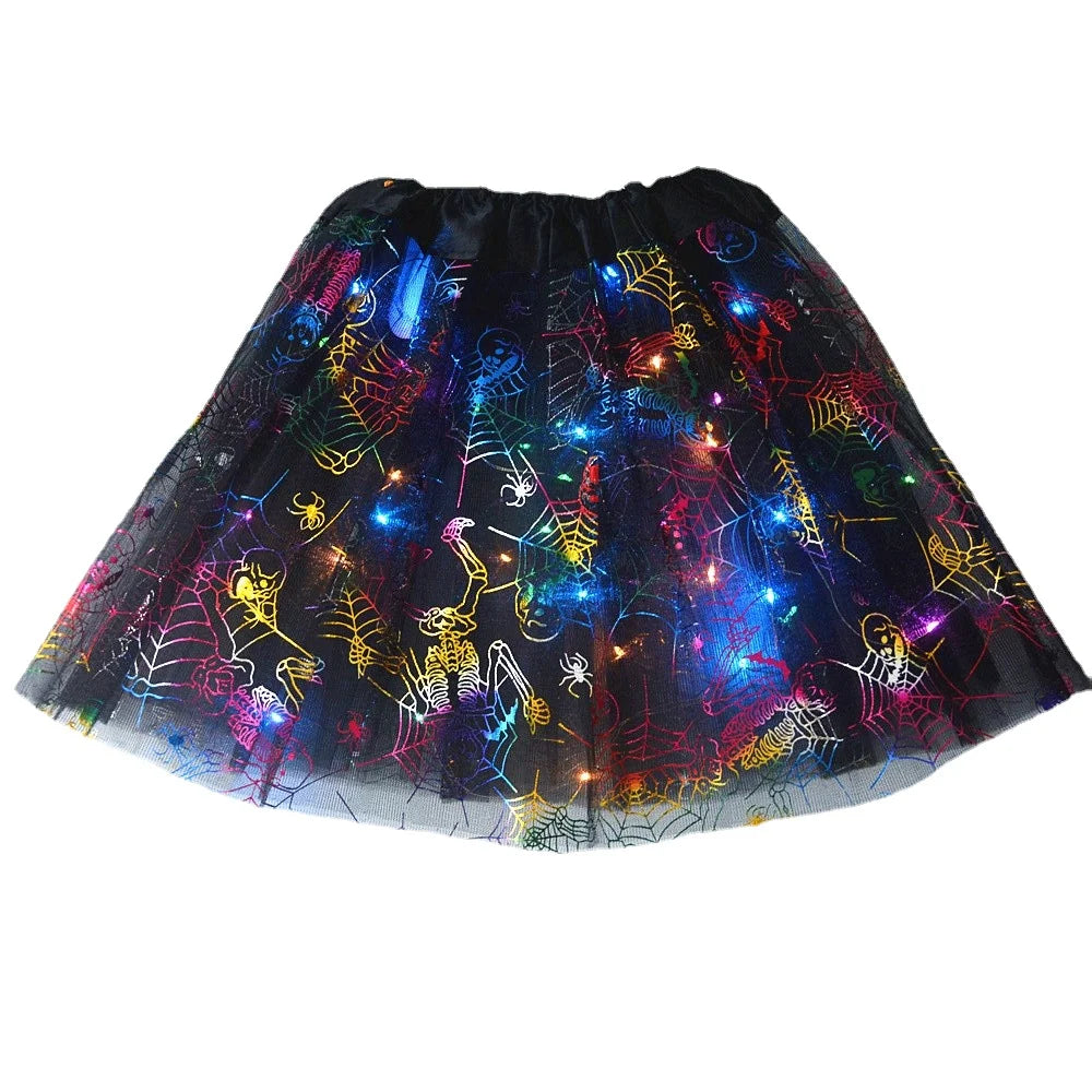 Women Kids Girl Luminous LED Glow Lights Elf Witch Hat Star Skirt Spider Web Wizard Costume Party Gift Halloween Festival