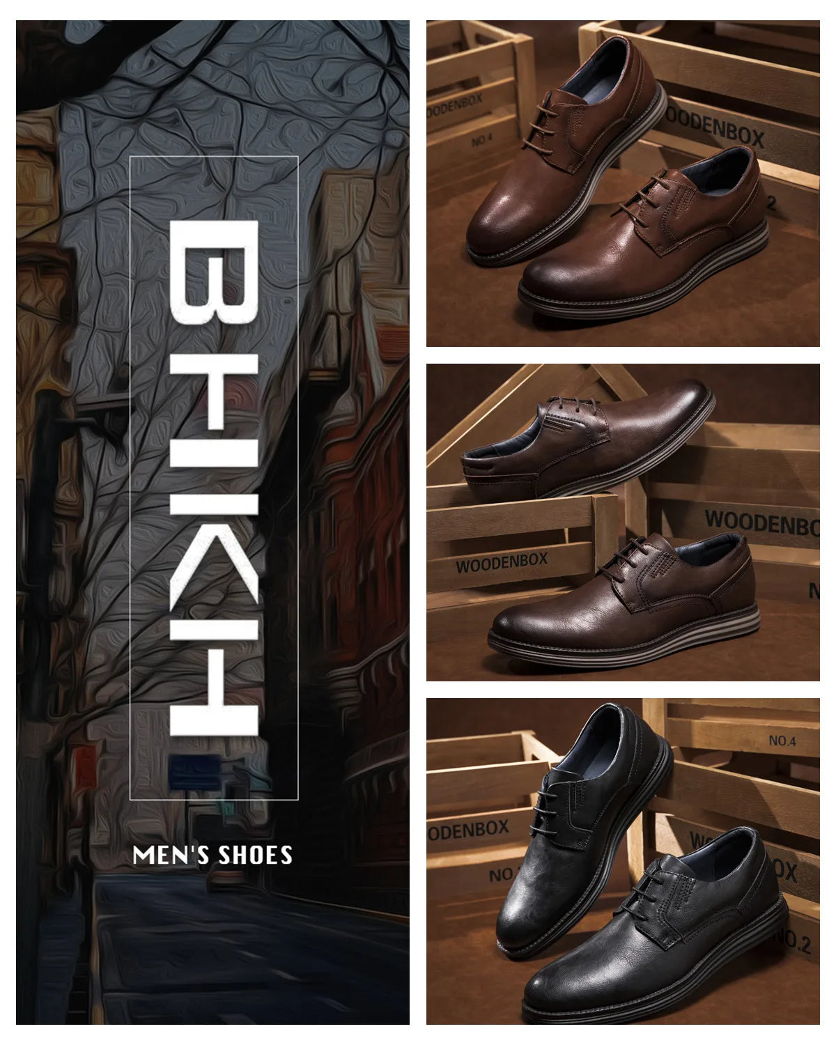 BHKH Male Sneakers Autumn/Winter traf Leather Men Casual Shoes Business Work Office Lace-up Dress shoes For Men Size47