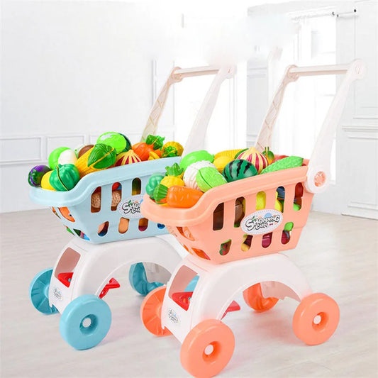 28Pcs/set Kids Large Supermarket Shopping Cart Trolley Push Car Toys