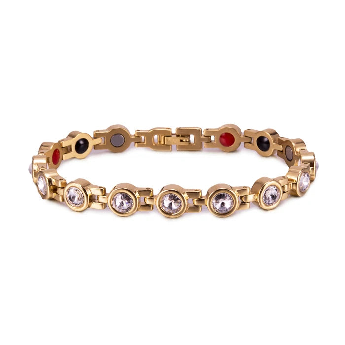 Stainless Steel Bracelet Women AAA Zirconia Gold-color Magnetic Bracelet Benefits Germanium Therapy Arthritis Energy Bracelet