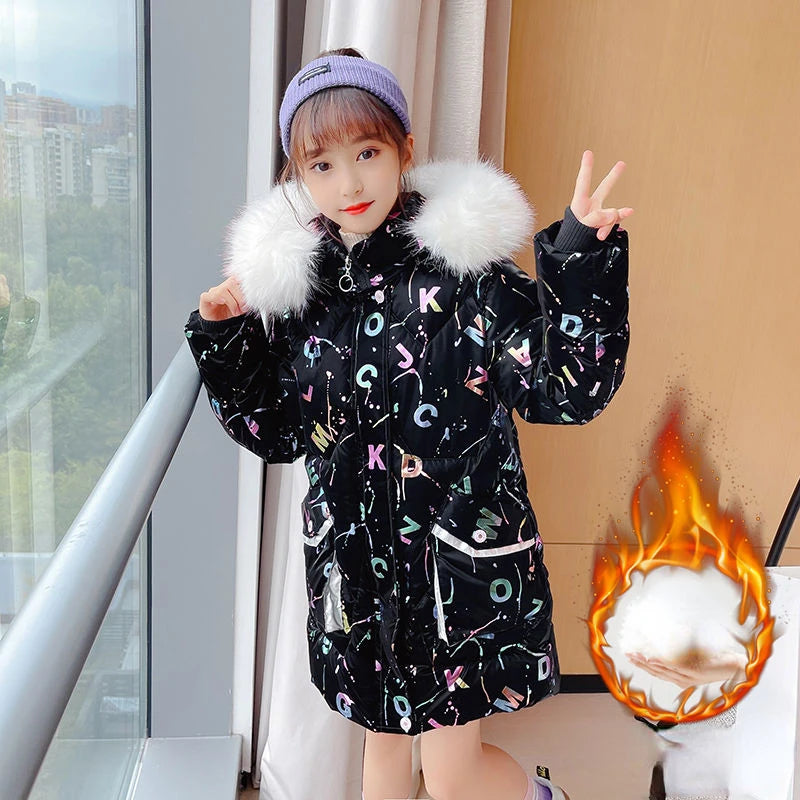 Kids Parkas Children Clothing 2024  Girl Warm Clothes Thicken Cotton Clothes Jacket Winters Fashion 7 8 9 10 12 14 Years