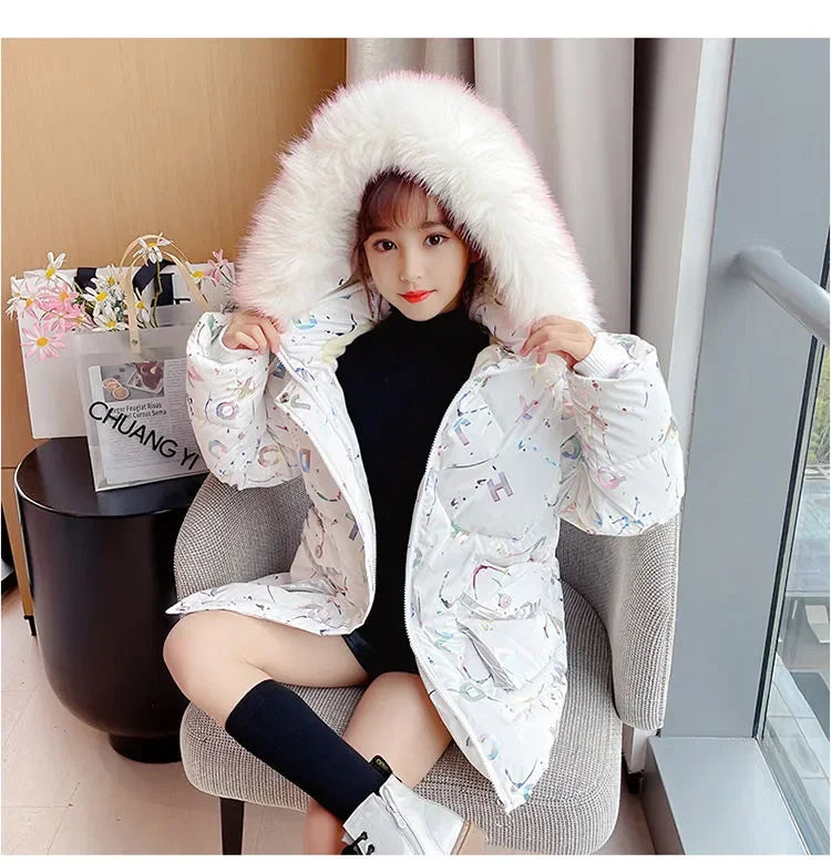 Kids Parkas Children Clothing 2024  Girl Warm Clothes Thicken Cotton Clothes Jacket Winters Fashion 7 8 9 10 12 14 Years