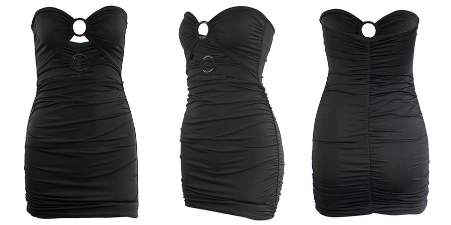 Women Bandage Sleeveless Skinny Cut Out Ruched Strapless Dress Sexy Mini Party Dress