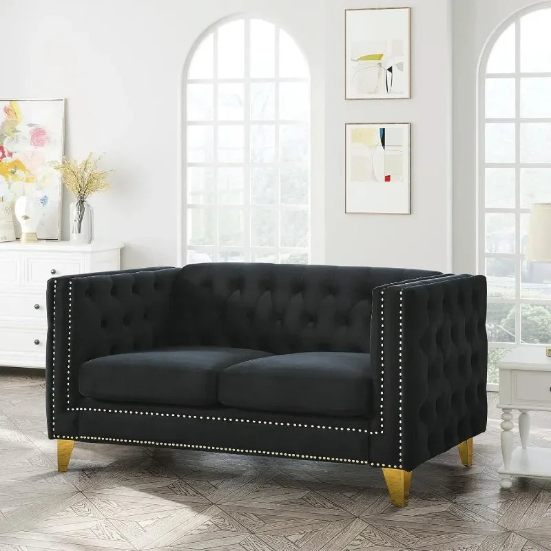 ZHENXIANG 58-Inch Velvet Loveseat Sofa, Comfy Couch for Living Room, Modern Sofa with Tufted Back and Rivet Decoration