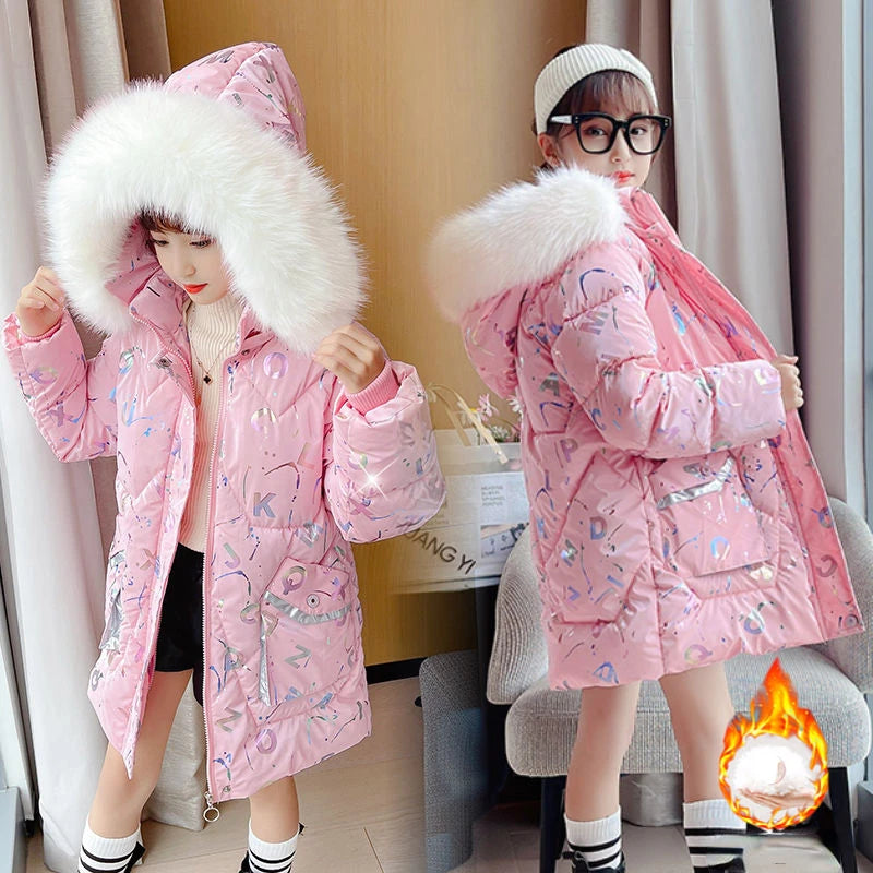 Kids Parkas Children Clothing 2024  Girl Warm Clothes Thicken Cotton Clothes Jacket Winters Fashion 7 8 9 10 12 14 Years