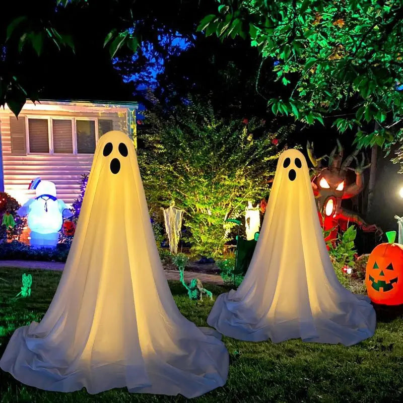 85CM Halloween Decor Light Strings Battery Front Porch Ghost Decorations Scary White Ghosts Stand Courtyard Halloween Decoration