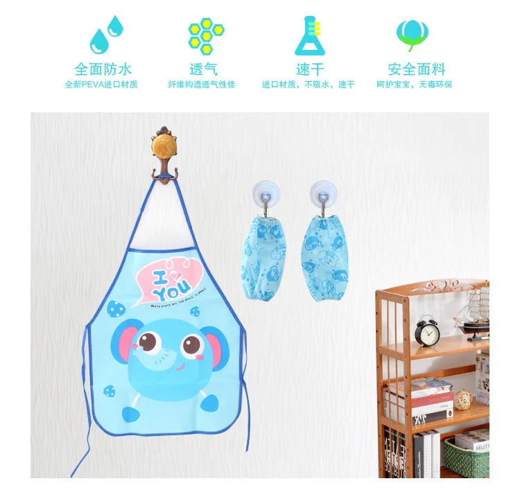 Cute Cartoon Children Apron Sleeves Chef Hat Pocket Set Kids