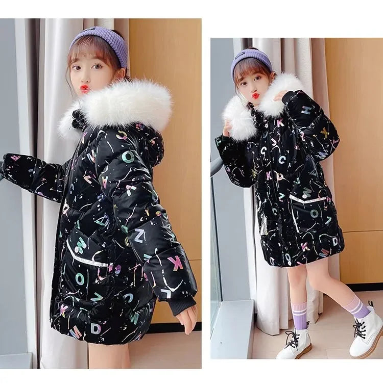 Kids Parkas Children Clothing 2024  Girl Warm Clothes Thicken Cotton Clothes Jacket Winters Fashion 7 8 9 10 12 14 Years