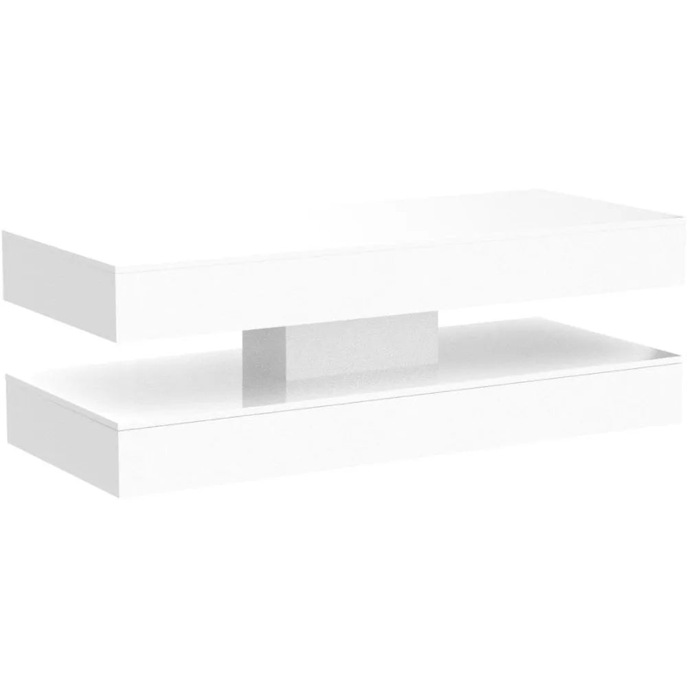 47.3IN High Glossy LED Coffee Table,APP LED Lights,Black/White, Modern Furniture for Living Room