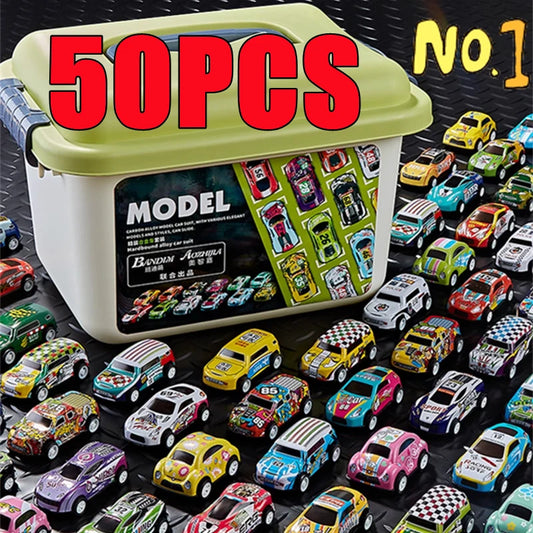 New 50-10PCS Mini Alloy Car Model Set with Storage Box Diecast Cars Toys