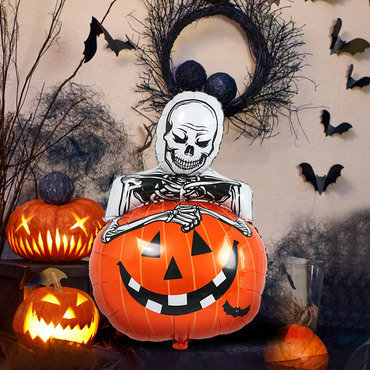 Huge haunted house castle skull pumpkin Halloween balloon sickle death witch Halloween party decoration