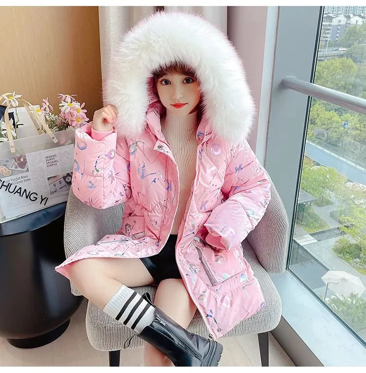 Kids Parkas Children Clothing 2024  Girl Warm Clothes Thicken Cotton Clothes Jacket Winters Fashion 7 8 9 10 12 14 Years