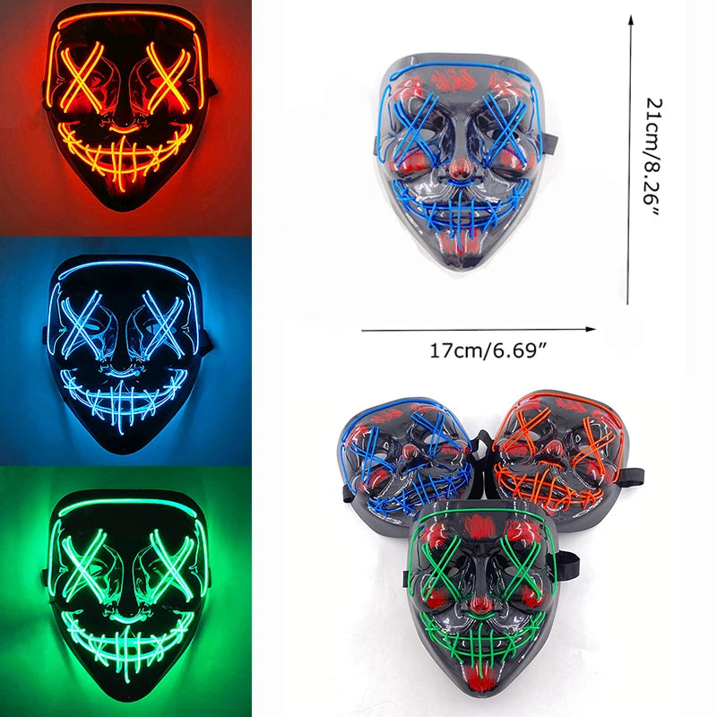 Halloween Skull Skeleton Head Headwear Horror Party Mask Light Up In The Dark Night Disguise Glowing Purge Mask For Halloween