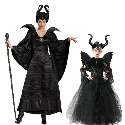 2024 Adult Girls Maleficent Princess Peach Costume Women Cosplay Halloween Mother Daugter Party Dress Clothing Dress