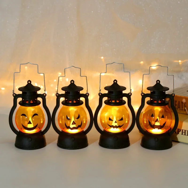 5PCS Halloween LED Hanging Pumpkin Light Small Oil Lamp Horror Props Halloween Home Party Decorations Kindergarten Boy Girl Gift