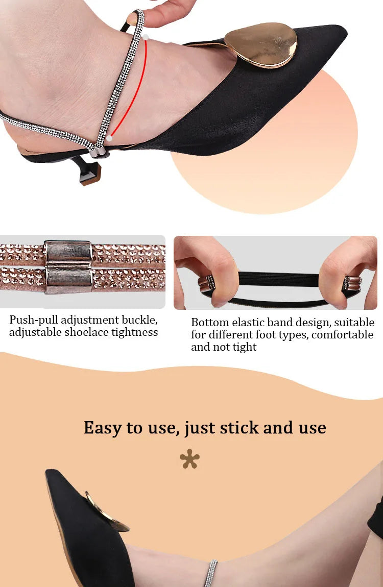 High Heels Shoes Band Diamond Anti-loose for Women Shoelaces Anti-drop Heel Straps Belt Drill Elastic Fixing Belts Rhinestone