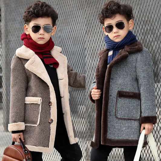 2024 Children Casual Woolen Coat Fall Winter Boys   Outerwear Clothes Kids Splicing Pocket Trench Coat