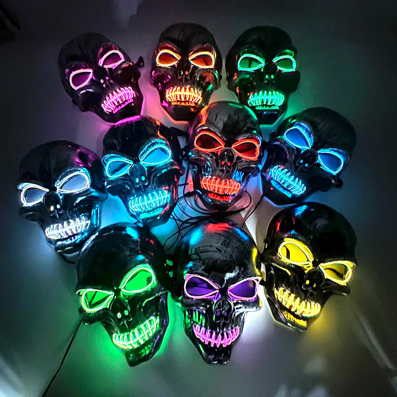 Halloween Skull Skeleton Head Headwear Horror Party Mask Light Up In The Dark Night Disguise Glowing Purge Mask For Halloween