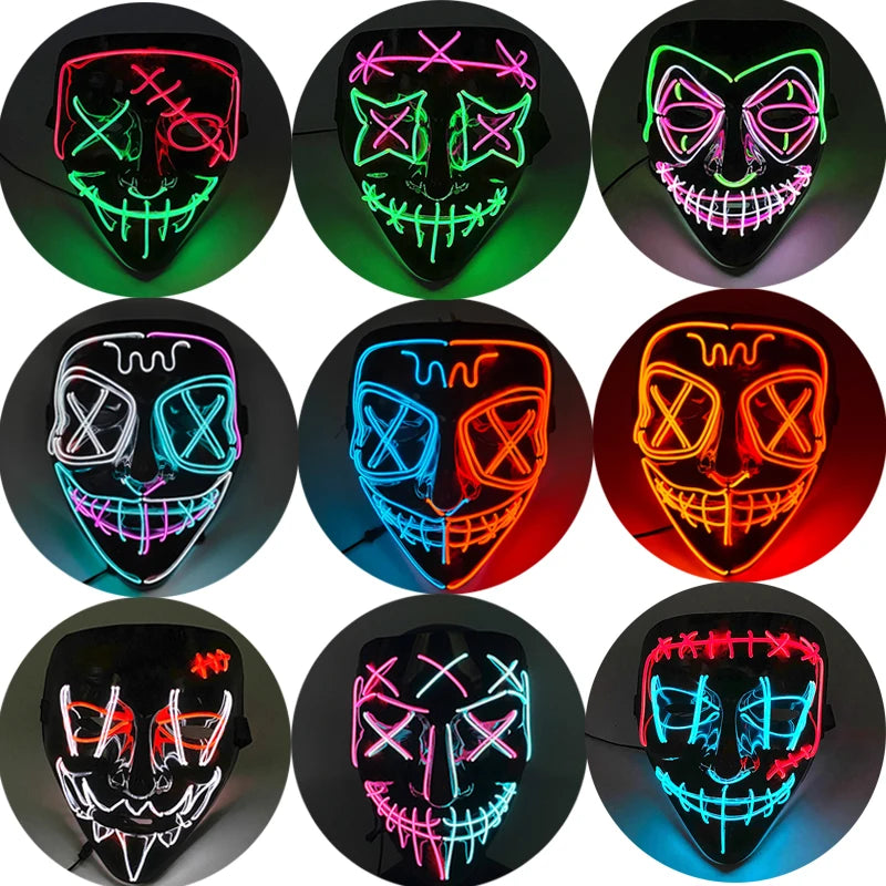 2024 The classic popular similar Purge mask famous movie mask luminous LED neon mask light up carnival night for halloween