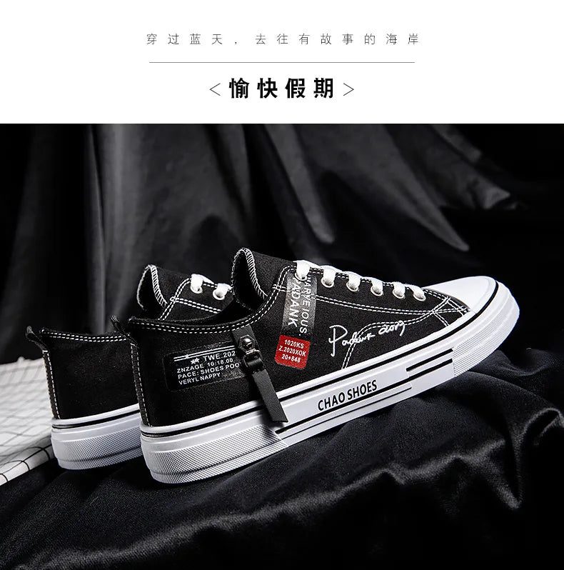 Casual Shoes Men's Canvas Shoes Male Sneakers Breathable Men Sports Shoes Black Cloth Shoe Trend Letter Men Shoe Low Cut Sneaker